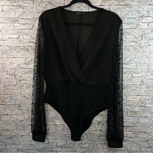 SHEIN curve 0XL BLAck lace sleeves blouse bodysuit